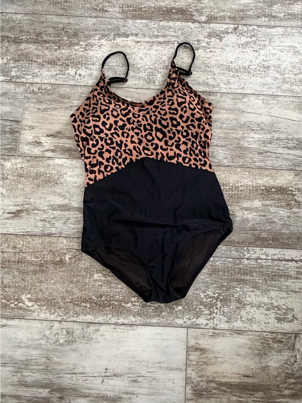 Leopard Print & Black One-Piece Swimsuit
